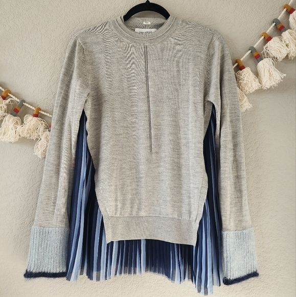 Yigal Azrouel Silk Cashmere Mohair Cuff Gray Pleated Long Sleeve Tunic Modest S - Picture 1 of 12
